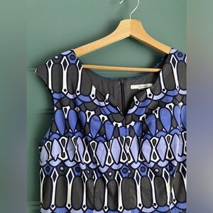 Boden Geometric Blue and Grey Midi Sheath Dress